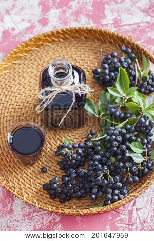 homemade chokeberry juice or liqueur - food and drink