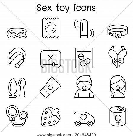 Sex toy icon set in thin line style