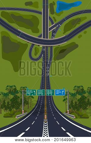 Aerial View - Top View Roads Intersections Highways vector illustration.