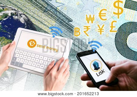 Concept of Lisk Coin a Cryptocurrency blockchain platform Digital money