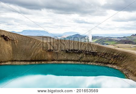 Viti beautiful crater lake of a turquoise color located in Iceland.