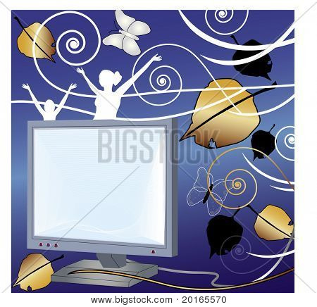 ordinateur avec graphisme et design (sangle sur l'écran)