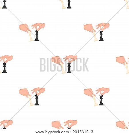 Hands holding chess pieces. Chess single icon in cartoon style vector symbol stock illustration .