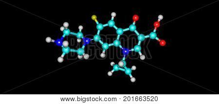 Ciprofloxacin is an antibiotic used to treat a number of bacterial infections.This includes bone and joint infections intra abdominal infections infectious diarrhea respiratory tract infections. 3D illustration