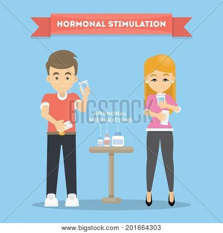 Stimulation of superovulation. Hormonal stimulation concept illustration.