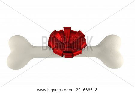 Dog chew bone with red bow-knot isolated on white background. 3d rendering