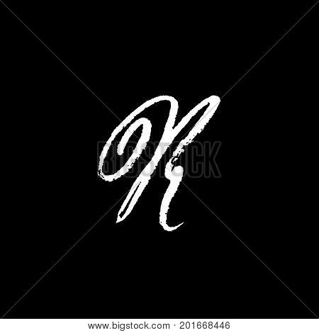 Letter R. Handwritten by dry brush. Rough strokes font. Vector illustration. Grunge style elegant alphabet.
