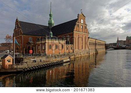 COPENHAGEN, DENMARK - NOVEMBER 7, 2016: Church of Holmen in autumn. Built as an anchor forge in 1563, it converted to church in 1619 and hosted the wedding of  Margrethe II and Prince Henrik in 1967