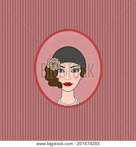 Flapper girl 20s-30s style vector portrait vignette frontispiece