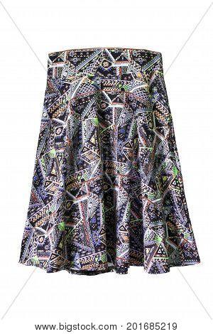 Colorful flared midi skirt on white background