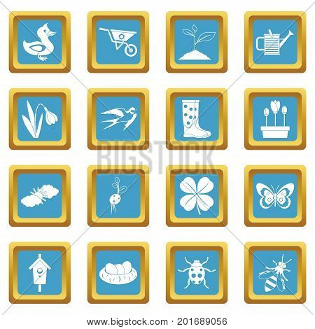 Spring icons set in azur color isolated vector illustration for web and any design