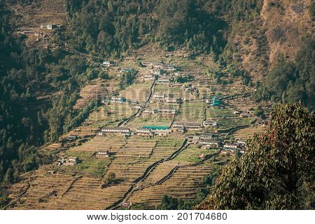 View Of Chomrong On The Annapurna Base Camp Trek, Nepal