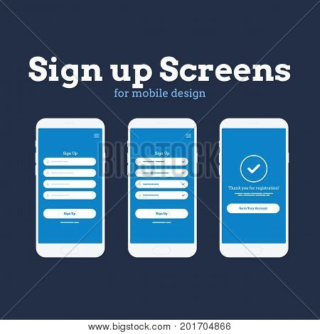 Mobile App Wireframe Ui Kit. Detailed wireframe for quick prototyping. Sign up and create a new user mockup.