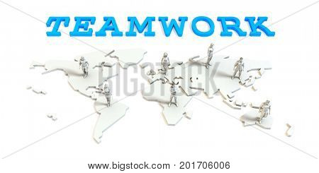 Teamwork Global Business Abstract with People Standing on Map 3D Illustration Render