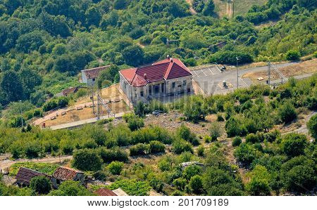 MONTENEGRO, DANILOVGRAD - 10 AUGUST, 2017: View from the top to the Ostrog railway station near the Ostrog monastery