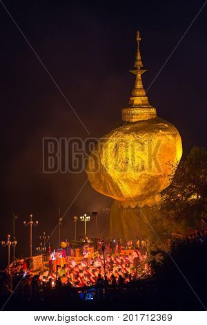 Kyaikhtiyo, Myanmar - Octover 15, 2016: Kyaiktiyo pagoda, Golden rock in Myanmar.
