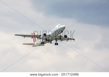 Airplane From Germanwings After Takeoff, Sky With Clouds