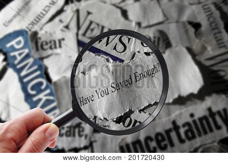 Retirement savings news headline and magnifying glass