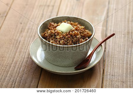 kasha, buckwheat porridge, russian traditional food isolated