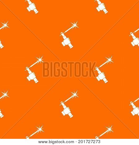 Mig welding torch in hand pattern repeat seamless in orange color for any design. Vector geometric illustration