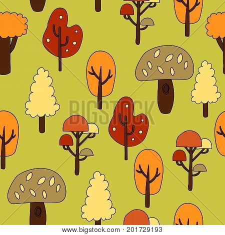 Seamless pattern with autumn trees. Vector illustration.