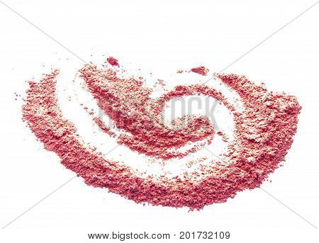 Сrumbled natural powder make up on white background. Face powder texture.