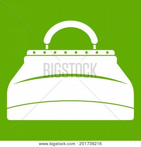 Carpetbag icon white isolated on green background. Vector illustration