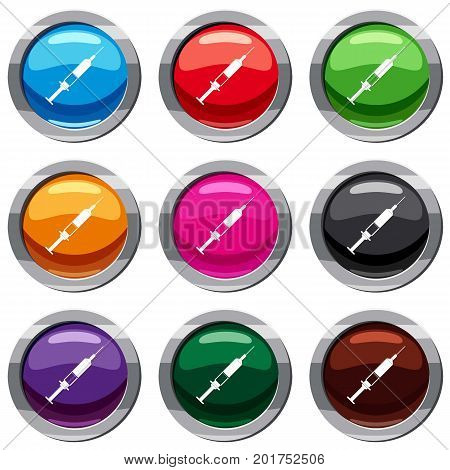 Syringe set icon isolated on white. 9 icon collection vector illustration