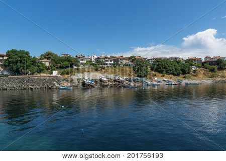 AHTOPOL, BULGARIA - JUNE 30, 2013: Panorama of port of town of Ahtopol,  Burgas Region, Bulgaria