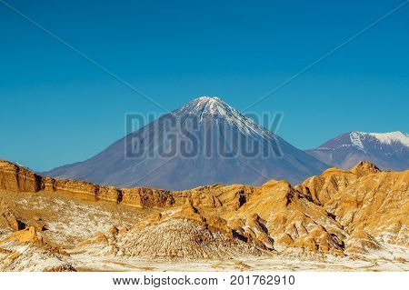 View on Volcano Licancabur at the border of Chile to Bolivia by San Pedro de Atacama