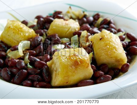 Red Kidney Beans with Plantains close up meal
