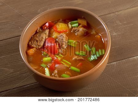 Traditional Bulgarian soup chorba.shurpa soup  close up   homemade  healthy, meal