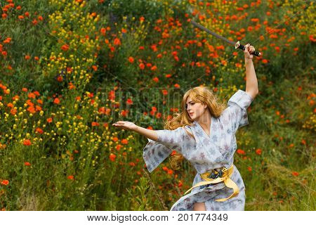 Portrait Of Samurai Girl With A Sword