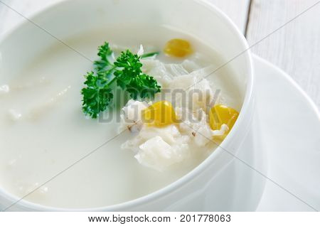 Thick smoked-haddock chowder close up  homemade meal