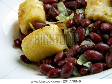 Red Kidney Beans with Plantains close up meal