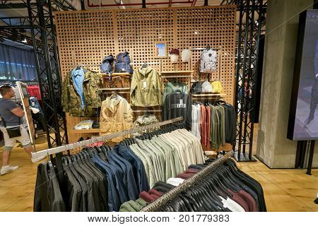 SAINT PETERSBURG, RUSSIA - CIRCA AUGUST, 2017: Bershka store at Galeria shopping center. Bershka is a retailer and part of the Spanish Inditex group