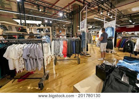 SAINT PETERSBURG, RUSSIA - CIRCA AUGUST, 2017: Bershka store at Galeria shopping center. Bershka is a retailer and part of the Spanish Inditex group