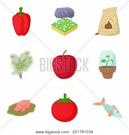 Peasant farming icons set. Cartoon set of 9 peasant farming vector icons for web isolated on white background