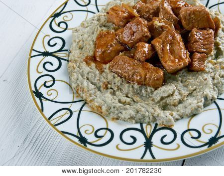 Meat On A Bed Of Baked Eggplant