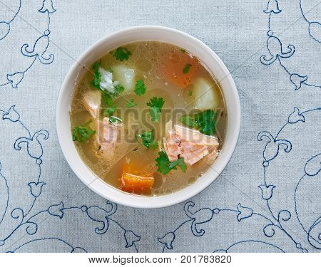 balik shurpa - Uzbek fish soup.  close up   homemade  meal