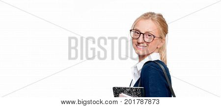 Happy Young Student Girl Holding Books.  Back To School