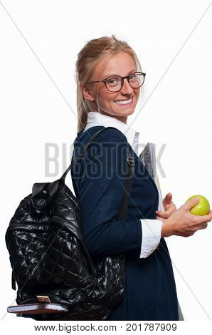 Happy Young Student Girl With Backpack.  Back To School