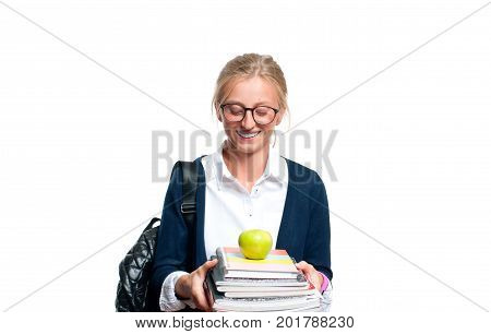 Happy Young Student Girl Holding Books.  Back To School