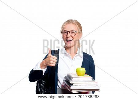 Happy Young Student Girl Holding Books.  Back To School