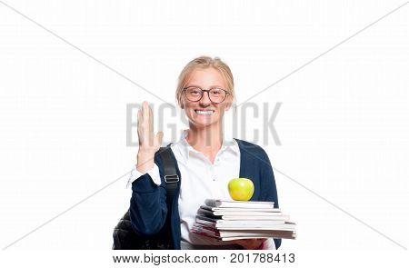 Happy Young Student Girl Holding Books.  Back To School