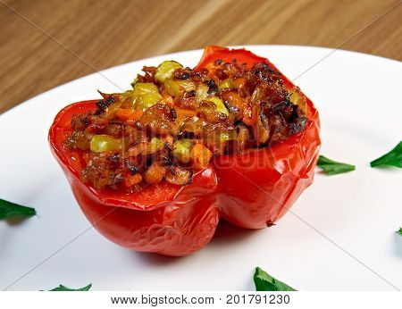 Stuffed peppers .popular dolma across Azerbaijan. close up meal