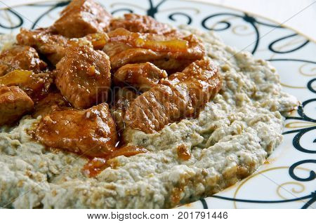 Meat On A Bed Of Baked Eggplant