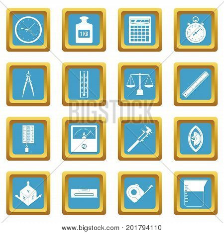Measure precision icons set in azur color isolated vector illustration for web and any design