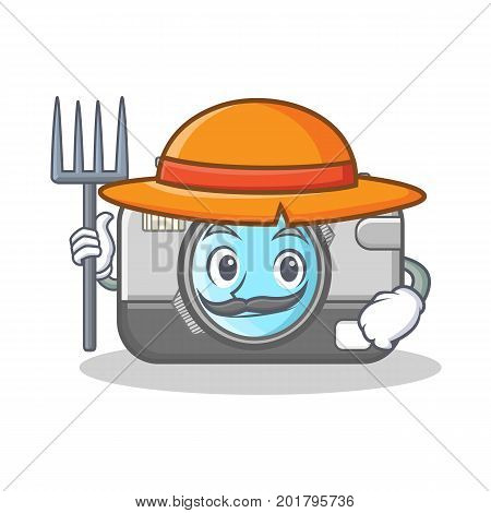 Farmer photo camera character cartoon vector illustration