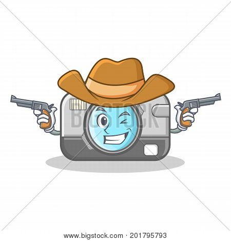 Cowboy photo camera character cartoon vector illustration